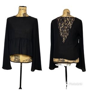 BCBGMaxAzria Black Long Sleeve Semi Sheer Blouse S